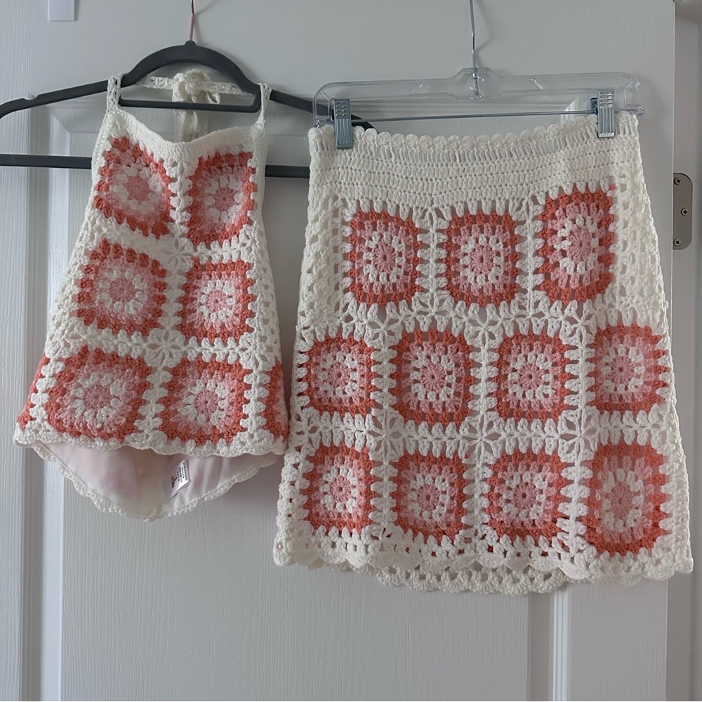 Pink Lily Crochet Tank and Skirt set. Size Small